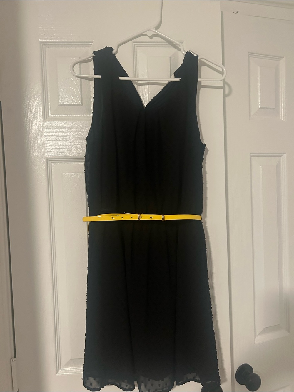 Elle Black Sleeveless V-Neck Dress with Yellow Belt